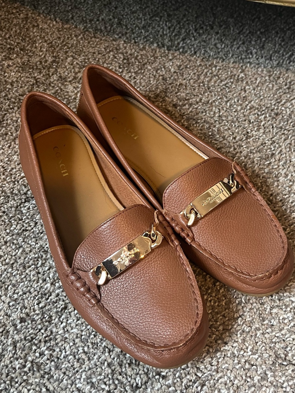 Coach Leather Penny Loafers in Chestnut Brown with Gold Hardware - Picture 1 of 4